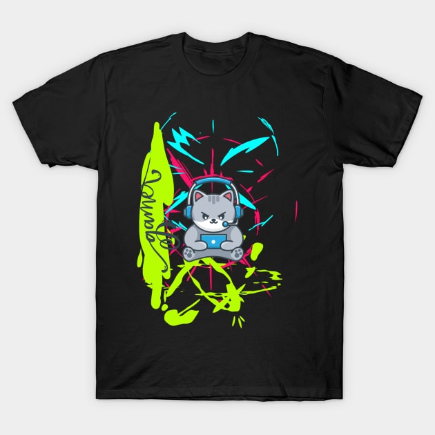 Colorful Cat Gamer T-Shirt by O.M design